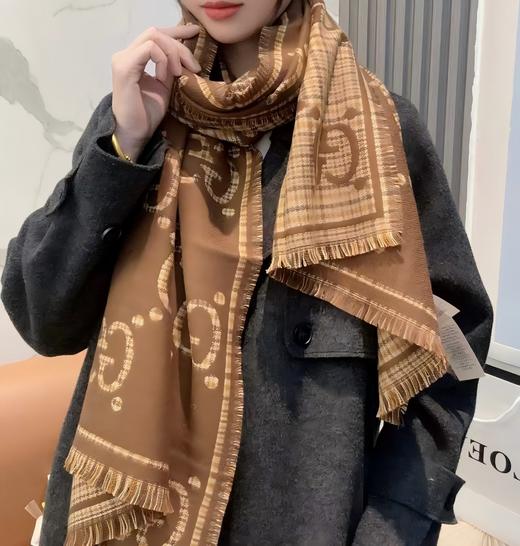 【双12特惠】【送礼盒礼袋】Gucci古驰爆款围巾披肩 格纹GG女士男士羊毛双面围巾 商品图9