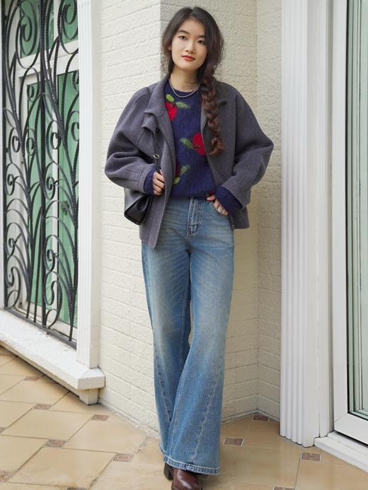 高段位通勤 天然90支高支绵羊毛双面呢茧型外套FCF3OVC121 商品图7