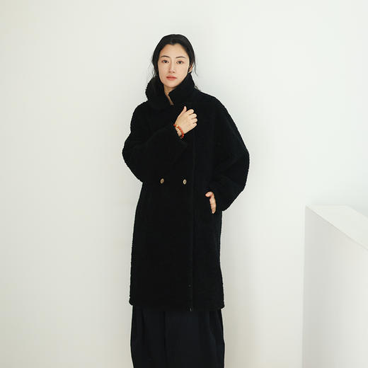 绽放879朵/纯羊毛外套新款气质羊羔毛帅气翻领长款加厚羊毛大衣女 商品图3