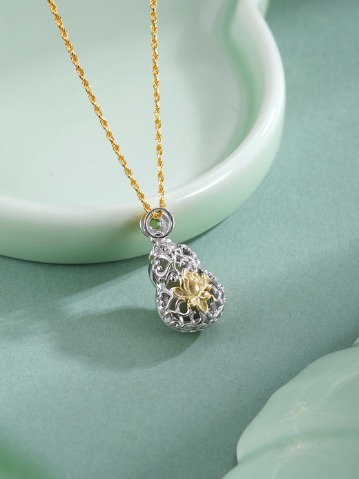 子佩集【福禄无尽】银S925套链【DZ07193】镀金葫芦晴水玉荷花项链古法银2511 商品图8