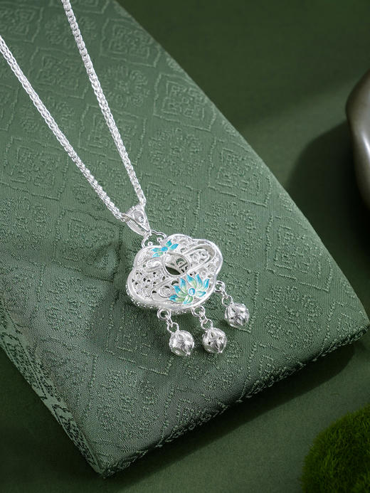 子佩集【莲欢鱼悦】银S990套链【MXTL035】双面花丝锁珐琅彩双鱼莲花荷花项链2511 商品图8