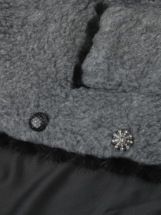 灰调毛绒短款夹克女 撞色毛边装饰圆领单排扣上衣 法式小香风秋冬温柔质感外套 商品图3