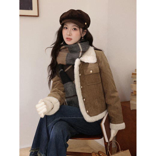 鹿向南「松间手信」90白鸭绒复古短款毛领外套女秋冬加厚保暖上衣 商品图4