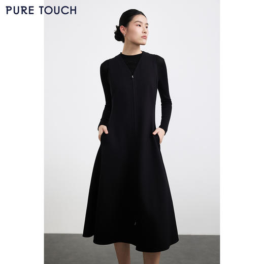 商场同款PURE TOUCH女装 25秋冬新款V领收腰连衣裙时髦伞摆茶歇裙 商品图0
