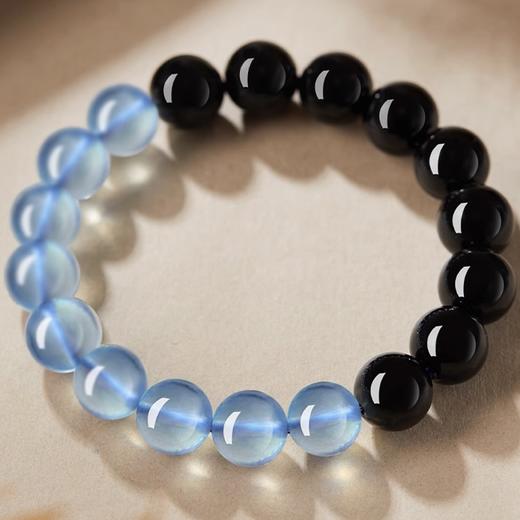 墨浪浮光·天然黑曜石冰种海蓝宝水晶手串 商品图0