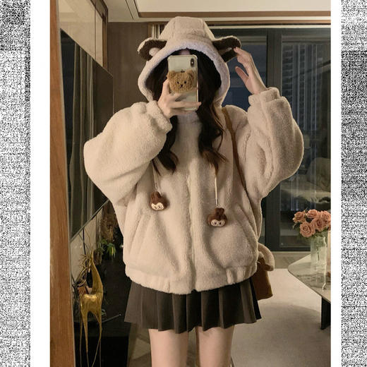 【GZ】无忧购可爱刺绣小熊耳朵羊羔毛夹棉外套女6636# 商品图2