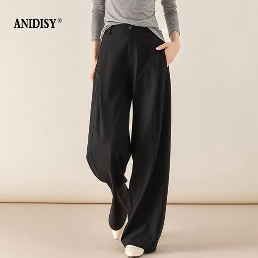 春装时尚高腰拉链后松紧腰褶皱垂感阔腿休闲裤 商品图2