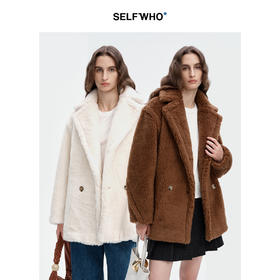 SELFWHO羊毛混纺经典翻驳领外套女2024冬季新款宽松保暖箱型上衣