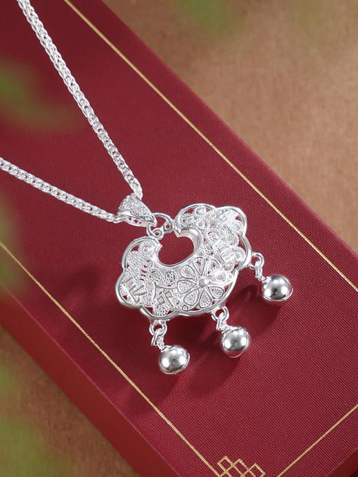 子佩集【福贵长命】银S999套链【YZTL0315】花丝锁项链儿童2511 商品图2