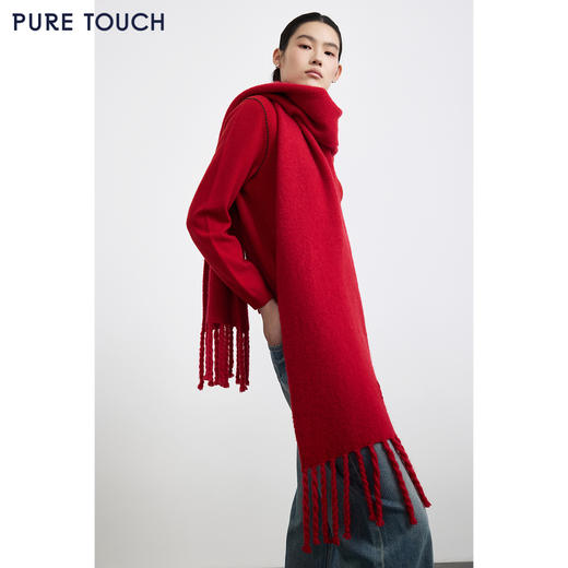 PURE TOUCH围巾25秋冬新款绵羊毛马海毛混纺红围巾200CM*32CM 商品图3
