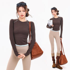 跃牌【禅语梵心】抗菌休闲运动长袖撞色收腰修身透气瑜伽T恤CX5734