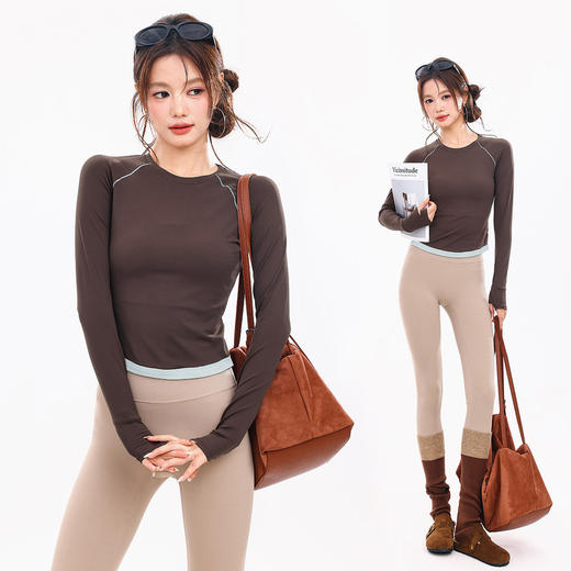 跃牌【禅语梵心】抗菌休闲运动长袖撞色收腰修身透气瑜伽T恤CX5734 商品图0