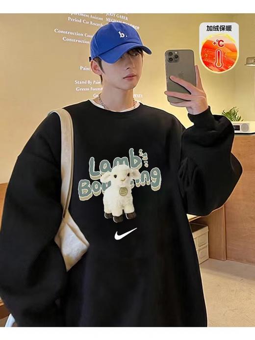 D120421加绒加厚2025冬季新款卡通小绵羊抓绒保暖圆领卫衣 商品图3