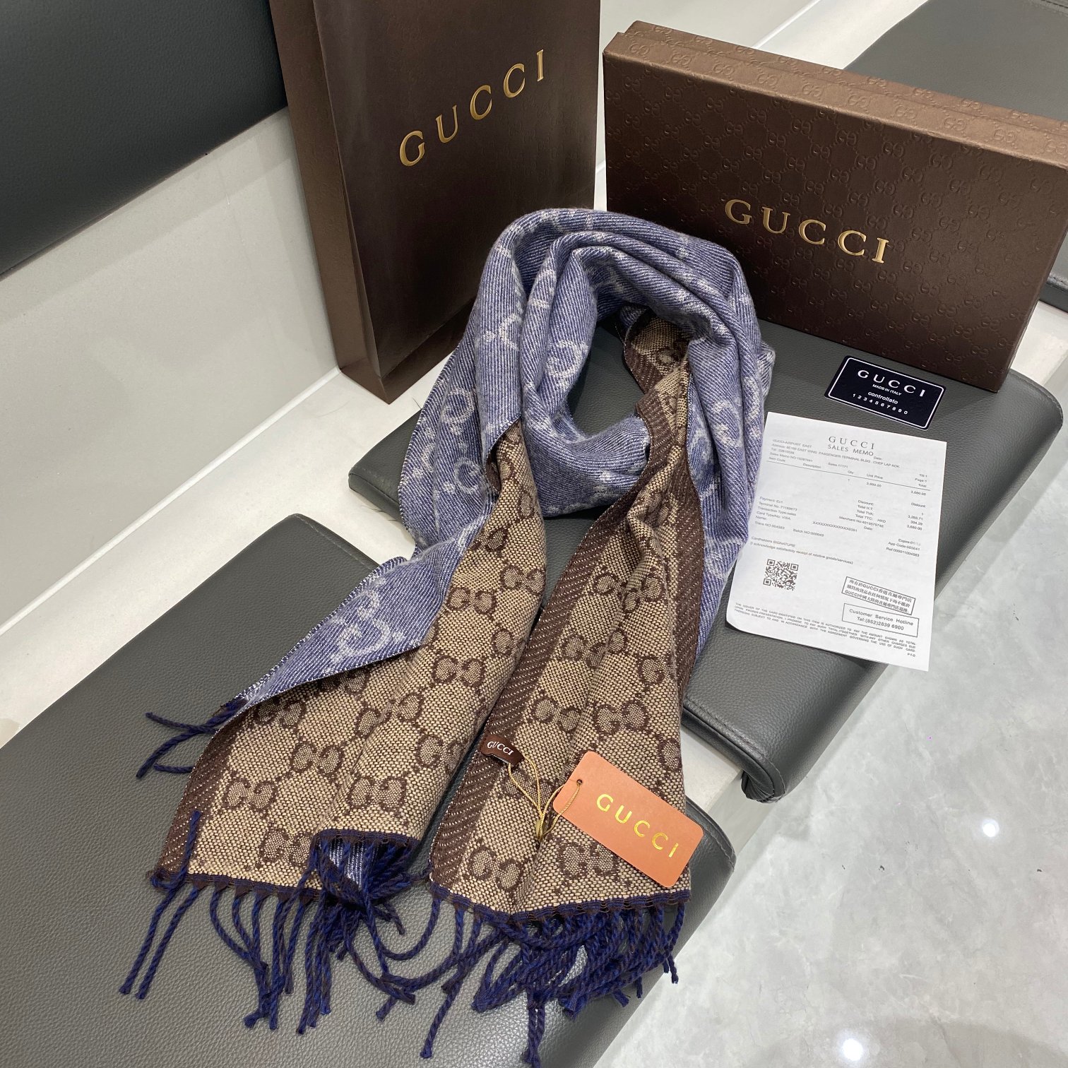 G691古驰情侣款GG提花流苏针织围巾披肩