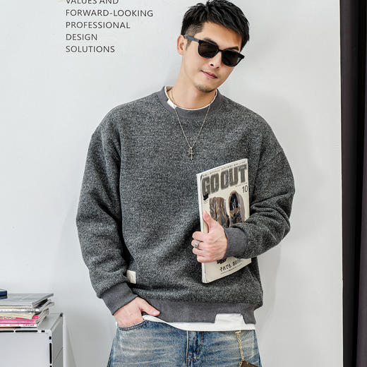 徐太浪【毛绒感 cleanfit】灰色假两件卫衣男秋冬款内搭打底上衣 商品图0