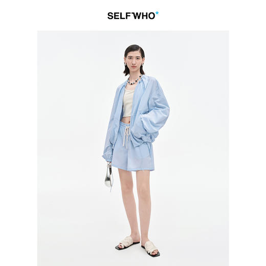 SELFWHO高支棉混纺荷叶边抽绳拉链外套女2026春季新款轻户外上衣 商品图1