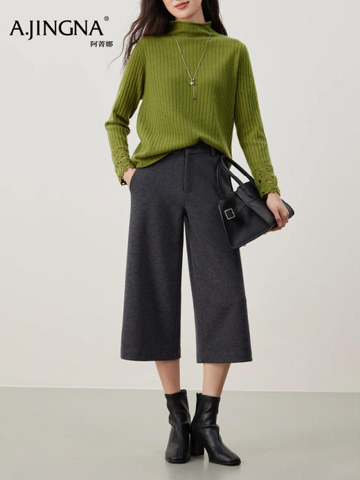 【镂空袖口】阿菁娜冬季新款手工钩花羊毛衫云感肌理自然卷边设计立体镂空袖口F30D302012 商品图6