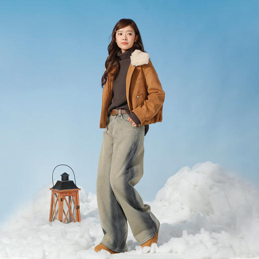 高腰休闲阔腿渐变加绒牛仔裤-纪念日百货门店同款167750583 商品图1