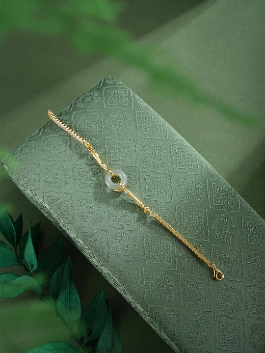 子佩集【竹福绵长】银S925手链【SL11955】竹节平安扣镀金竹叶晴水青玉古法银2511 商品图4