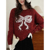 鹿向南「圣诞前奏」红色圣诞蝴蝶结毛衣女秋冬慵懒风长袖圆领上衣 商品缩略图1