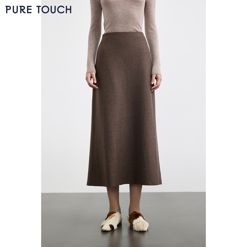 商场同款PURE TOUCH女装25秋冬新款高腰过膝半身裙a字羊毛半裙