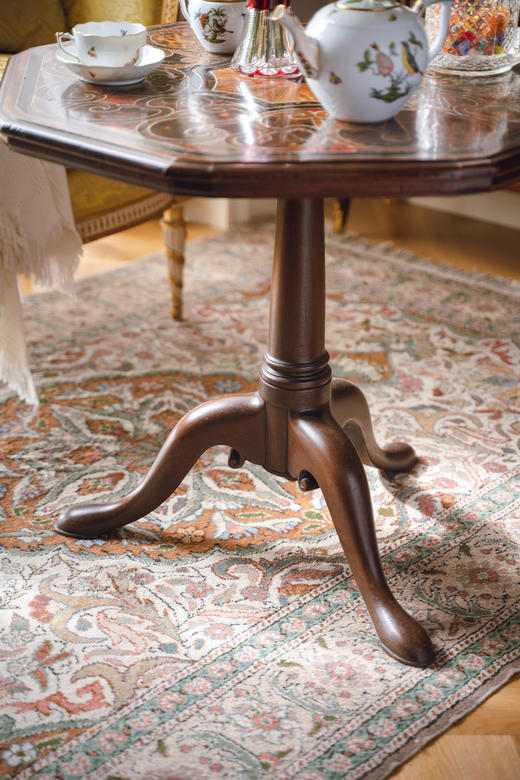 独角鹿西洋古董1880年代法国出品古典卷叶主题布勒镶嵌装饰胡桃木桌几 商品图6