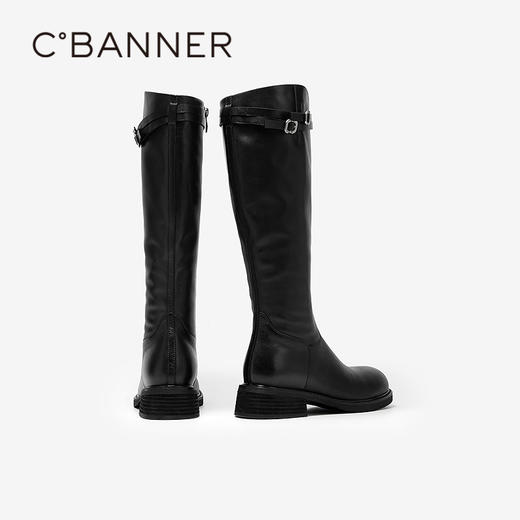 【云粉节】BF楼千百度粗跟牛皮骑士靴女2025冬季新款加绒瘦瘦靴保暖高筒长靴子A25510006吊牌价2499活动价1699 商品图2