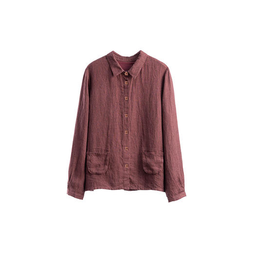 绽放799朵/色织亚麻法式文艺翻领长袖小口袋衬衫秋冬新款叠搭小衫 商品图4