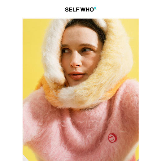 SELFWHO羊驼毛混纺渐变毛衣女2025冬季新款圆领落肩慵懒风针织衫 商品图3