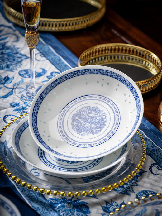 【12月新人专享】青花玲珑龙纹餐具 商品图0