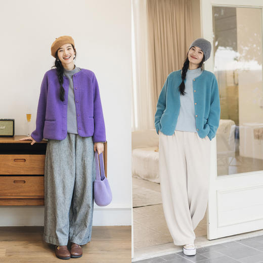 绽放805朵/朝暮摇粒绒外套·棉混纺圆领开襟长袖卫衣新款开衫女 商品图3