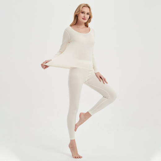 挪威Natvig成人女士男士百搭打底黑纯色美利奴羊毛内衣上衣裤套装 商品图4