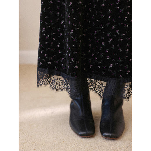 鹿向南「梦里星空」法式黑色半身裙秋冬新款显瘦高腰碎花A字裙女 商品图2