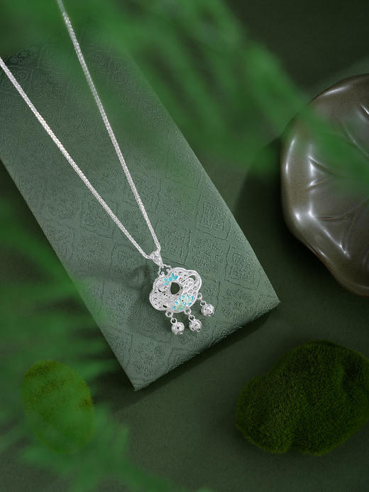 子佩集【莲欢鱼悦】银S990套链【MXTL035】双面花丝锁珐琅彩双鱼莲花荷花项链2511 商品图0