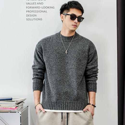 徐太浪【毛绒感 混纺保暖】灰色套头毛衣男冬季男装大码内搭衣服 商品图1