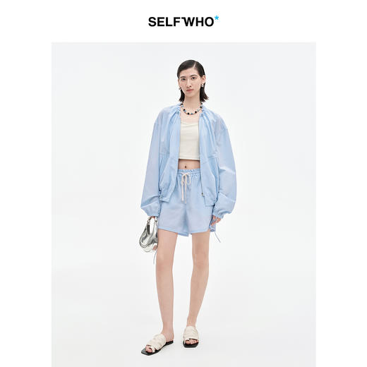 SELFWHO高支棉混纺轻户外短裤女2026春新款松紧腰宽松休闲裤 商品图1