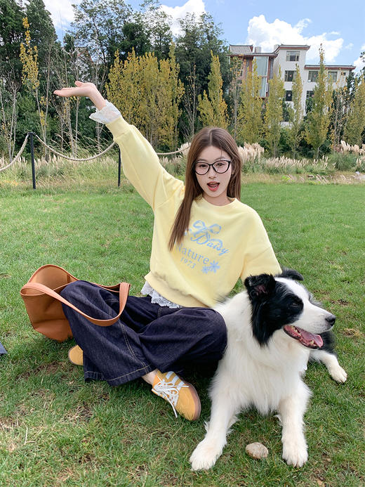 <曾小咸推荐> 现货秒杀！微信超特价！蕾丝黄色无帽圆领卫衣（加绒） 日常189.99 立减90 秒杀99.99！ 商品图14