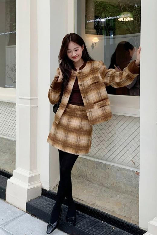amadella 撞色小香风格纹毛呢半裙套装 21643 商品图2