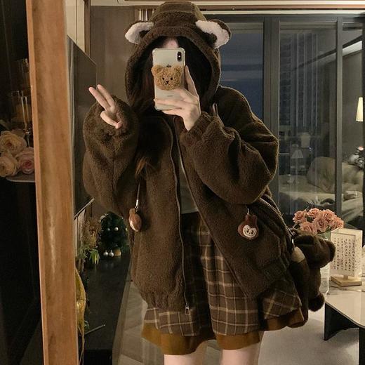 【GZ】无忧购可爱刺绣小熊耳朵羊羔毛夹棉外套女6636# 商品图3