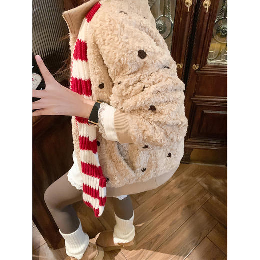 <曾小咸推荐> 现货秒杀！微信超特价！浅棕色波点羊羔毛外套 日常369.99 立减180 秒杀189.99！ 商品图4