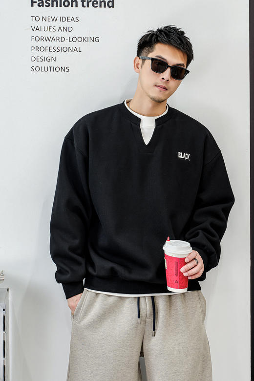 徐太浪【cleanfit 字母印花】加绒假两件卫衣男秋冬款打底衫上衣 商品图5