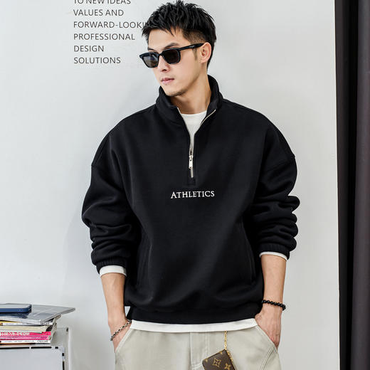 徐太浪【休闲风 字母刺绣】加绒半拉链卫衣男秋冬款百搭打底上衣 商品图1
