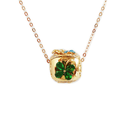 【天然正品】AU750黄金镶钻镶天然方形0.542克拉多宝彩色宝石吊坠项链13.3*12.1*12.4MM（皆取最大值）链长：45CM（长度可调节）女士 251125NJS13 商品图0