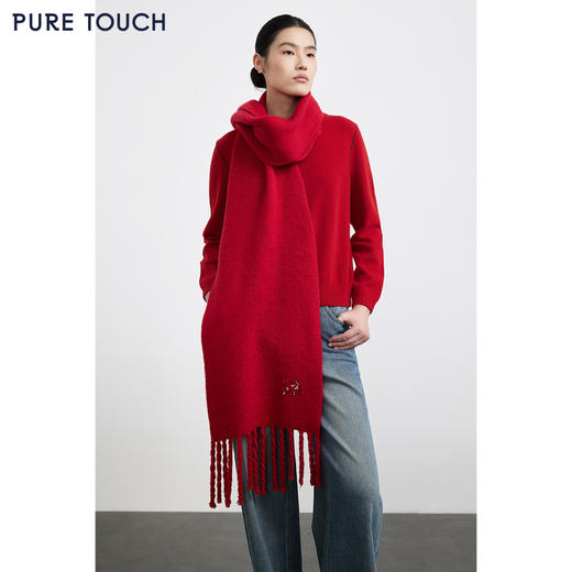 PURE TOUCH围巾25秋冬新款绵羊毛马海毛混纺红围巾200CM*32CM 商品图0