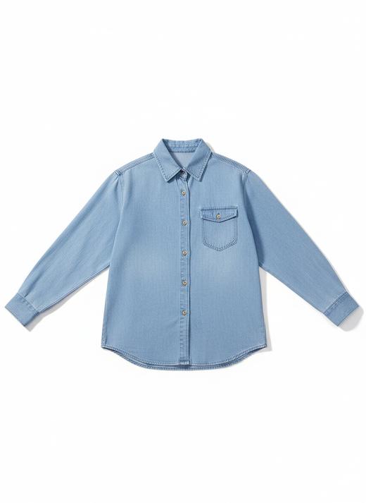 佐丹奴牛仔衬衫女新款复古风纯棉洗水单口袋长袖牛仔衬衣13345862 商品图6