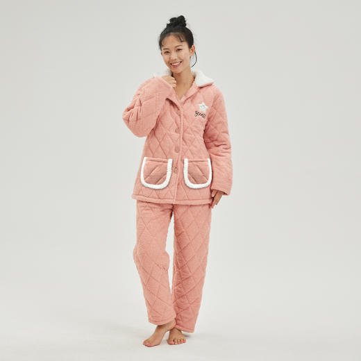 爱帝加厚款睡衣女士三层夹棉家居服冬季加绒保暖宽松睡衣套可外穿 商品图9