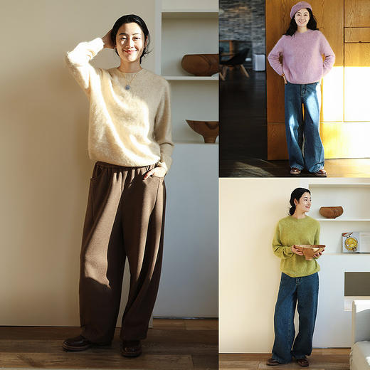 特绽放873朵/纯山羊绒毛衫圆领拉毛羊绒套头毛针织衫新款宽松毛衣 商品图3