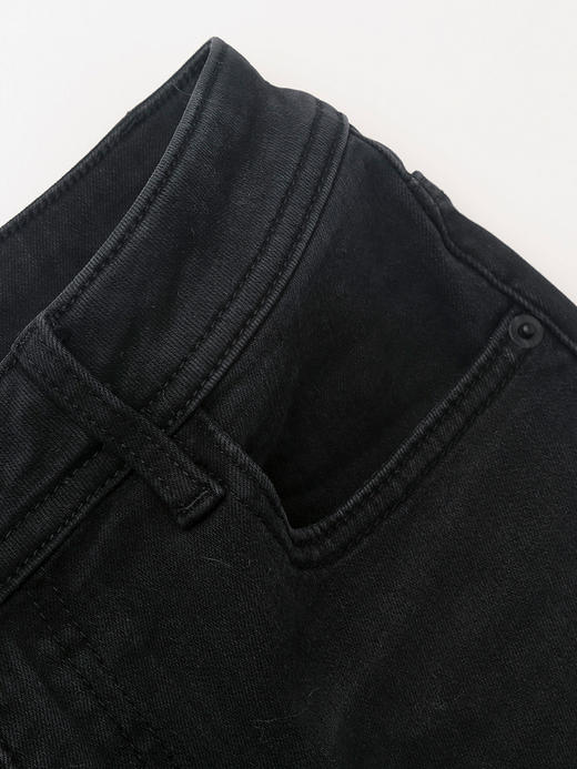 全黑做旧高腰紧身牛仔裤 口袋装饰九分小脚裤 简约通勤风显瘦弹力牛仔长裤 商品图2