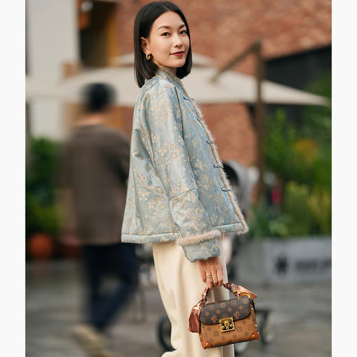 OPH XZ659-A新中式桑蚕丝水貂毛加厚羊毛外套真丝棉服 商品图2