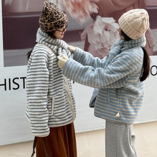 【GZ】无忧购韩系休闲棉服两面穿带围脖羊羔绒外套女宽松圆领外套6637#（截单后3-5天发货） 商品图7